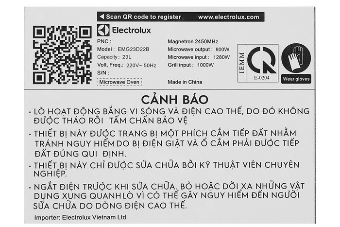 Lò vi sóng có nướng Electrolux EMG23D22B 23 lít Màu Đen