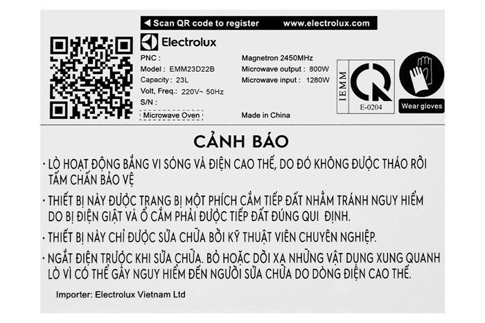 Lò vi sóng Electrolux EMM23D22B 23 lít Màu Đen