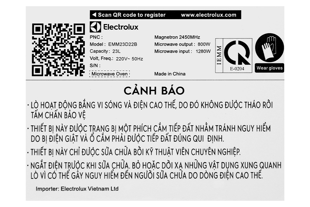 Lò vi sóng Electrolux EMM23D22B 23 lít Màu Đen