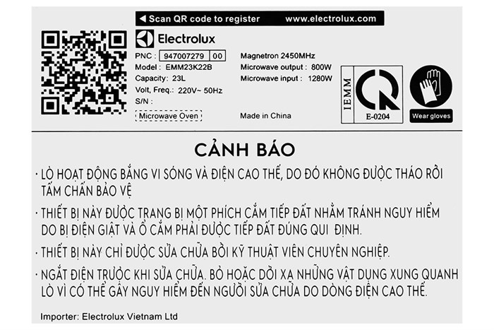 Lò vi sóng Electrolux EMM23K22B 23 lít Màu Đen