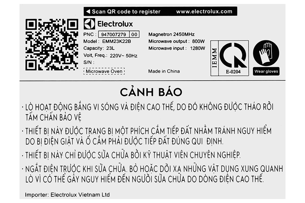 Lò vi sóng Electrolux EMM23K22B 23 lít Màu Đen