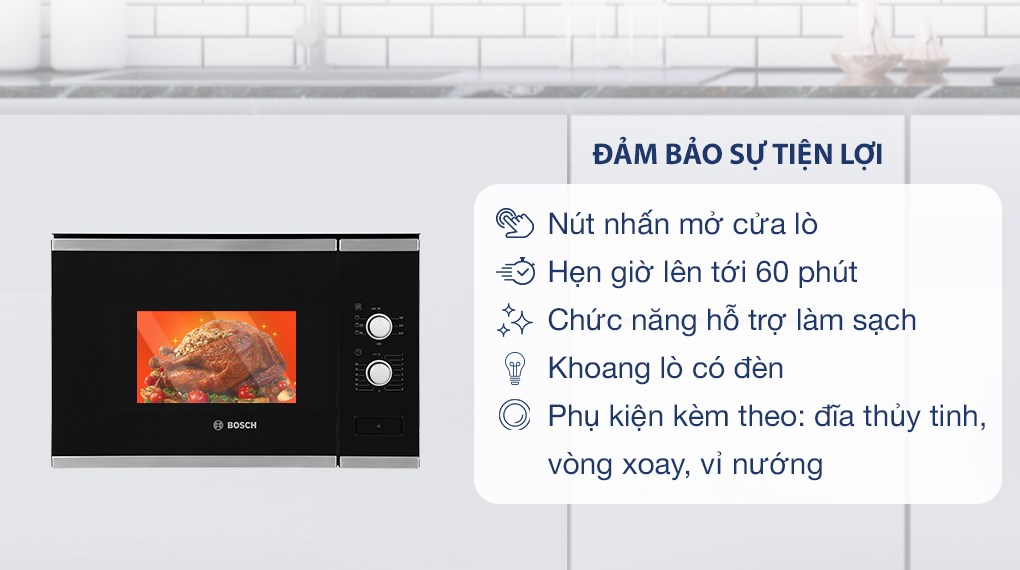 Lò vi sóng có nướng lắp âm Bosch BEL520MS0K 20 lít