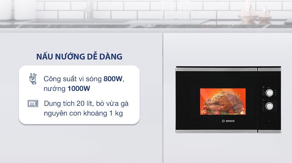 Lò vi sóng có nướng lắp âm Bosch BEL520MS0K 20 lít