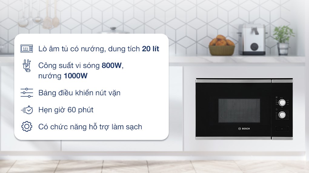 Lò vi sóng có nướng lắp âm Bosch BEL520MS0K 20 lít