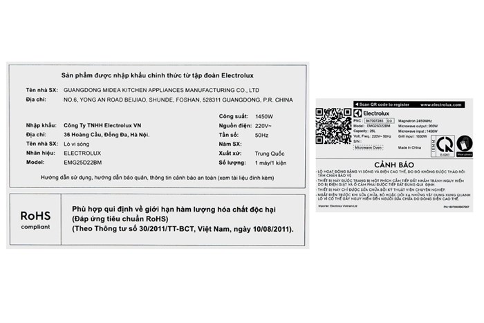Lò vi sóng có nướng Electrolux EMG25D22BM 25 lít Màu Đen