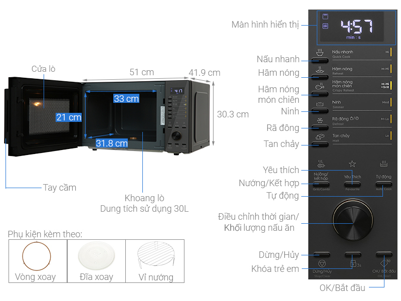 Lò vi sóng có nướng Electrolux EMG30D22BM 30 lít