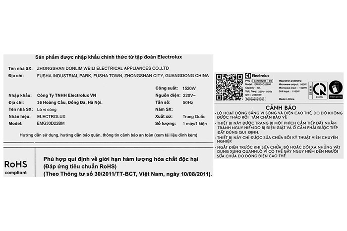 Lò vi sóng có nướng Electrolux EMG30D22BM 30 lít Màu Đen