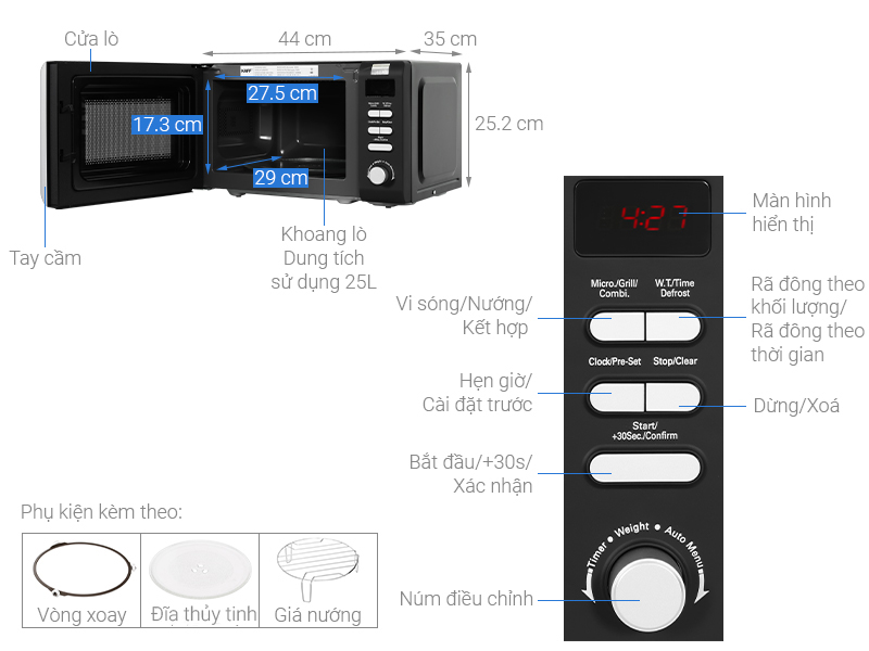 Lò vi sóng có nướng KAFF KF-AM825TB 25 lít
