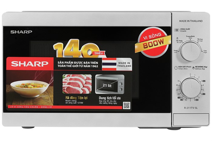 Lò vi sóng Sharp R-211TV-SL 21 lít Màu Bạc