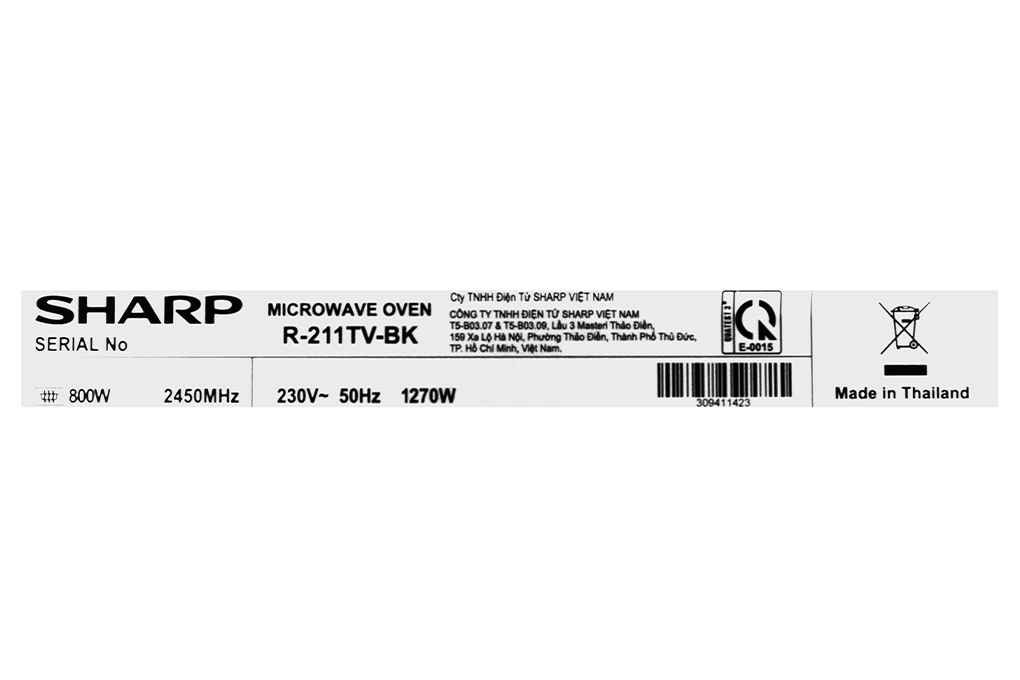 Lò vi sóng Sharp R-211TV-BK 21 lít Màu Đen