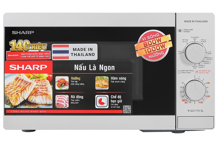 Lò vi sóng có nướng Sharp R-G211TV-SL 21 lít Màu Bạc