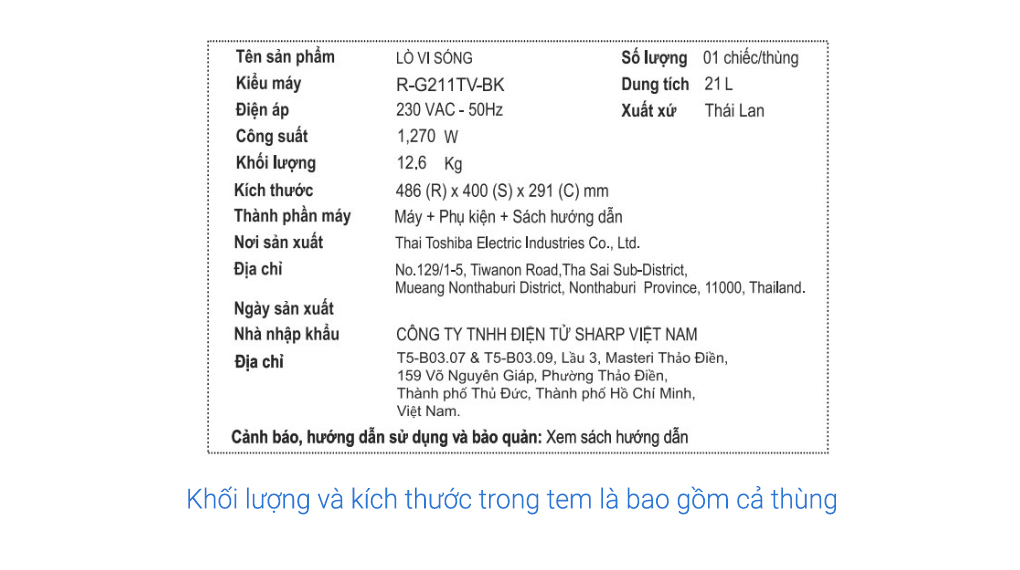 Lò vi sóng có nướng Sharp R-G211TV-BK 21 lít Màu Đen