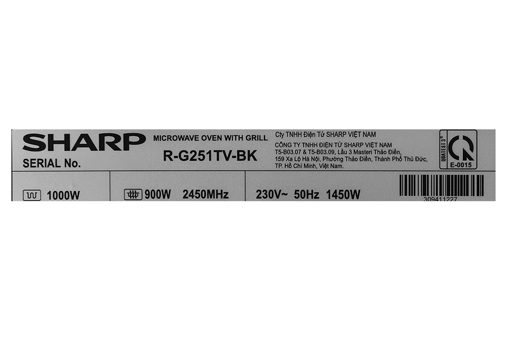Lò vi sóng có nướng Sharp R-G251TV-BK 25 lít Màu Đen