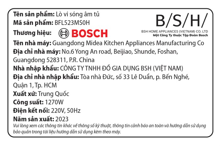 Lò vi sóng âm Bosch BFL523MS0H 20 lít Màu Đen