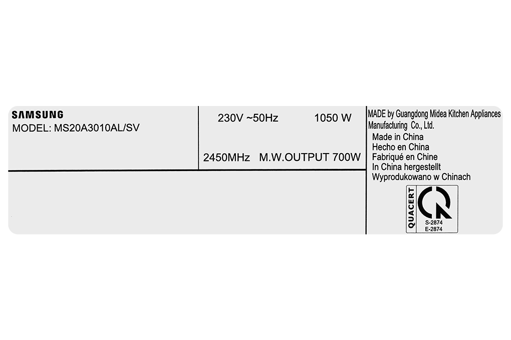 Lò vi sóng Samsung MS20A3010AL/SV 20 lít Màu Đen