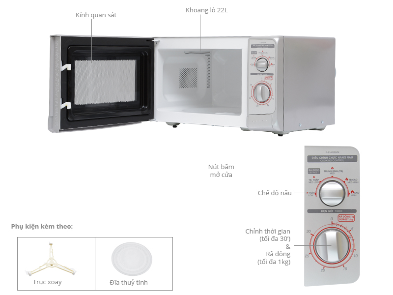 Thông số kỹ thuật Lò vi sóng Sharp R-21A1(S)VN 22 lít