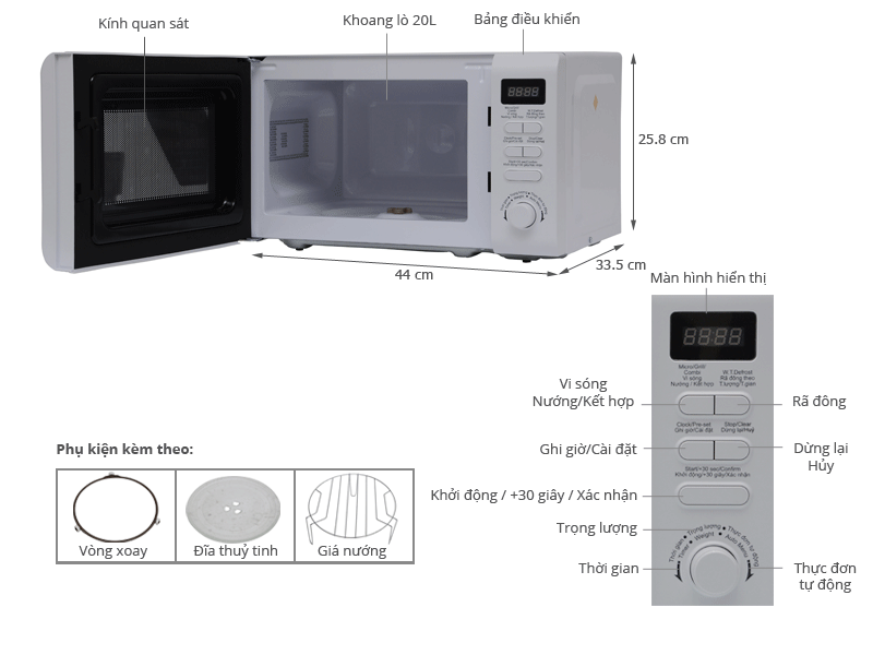 Thông số kỹ thuật Lò vi sóng Sanyo EM-G2882W  20 lít