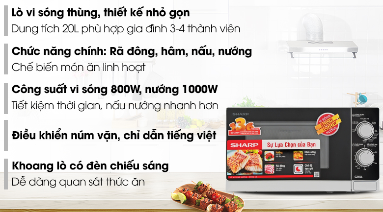 Lò vi sóng có nướng Sharp R-G222VN-S 20 lít - 12