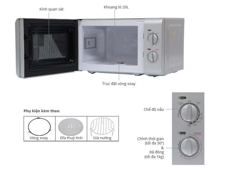 Lò vi sóng Sanyo có nướng EM-G2182V, 20 lít