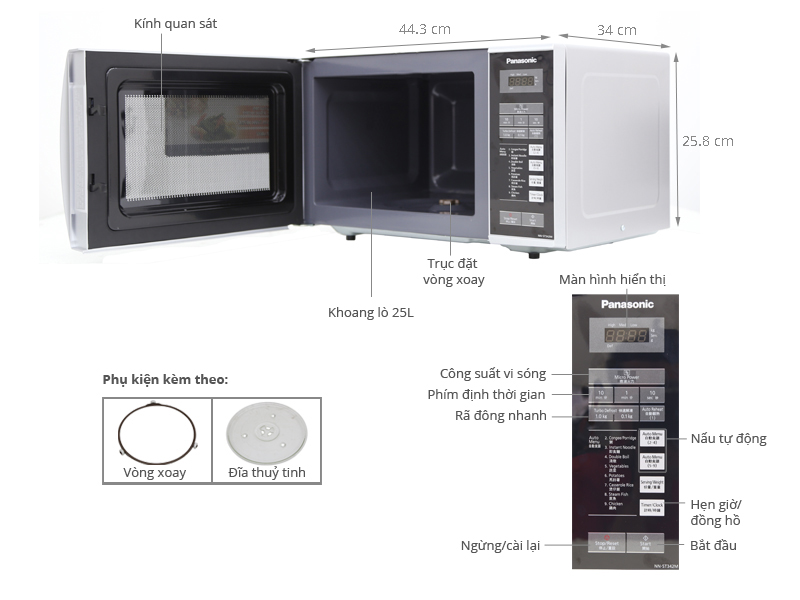 Th&ocirc;ng số kỹ thuật L&ograve; vi s&oacute;ng Panasonic PALM-NN-ST342MYUE 25 l&iacute;t