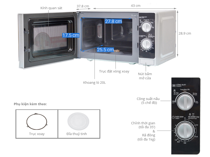 ThÃ´ng sá» ká»¹ thuáº­t LÃ² vi sÃ³ng Sharp R-205VN(S) 20 lÃ­t