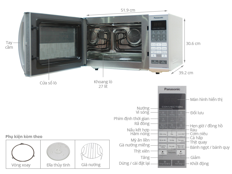 Thông số kỹ thuật Lò vi sóng Panasonic PALM-NN-CT655MYUE 27 lít