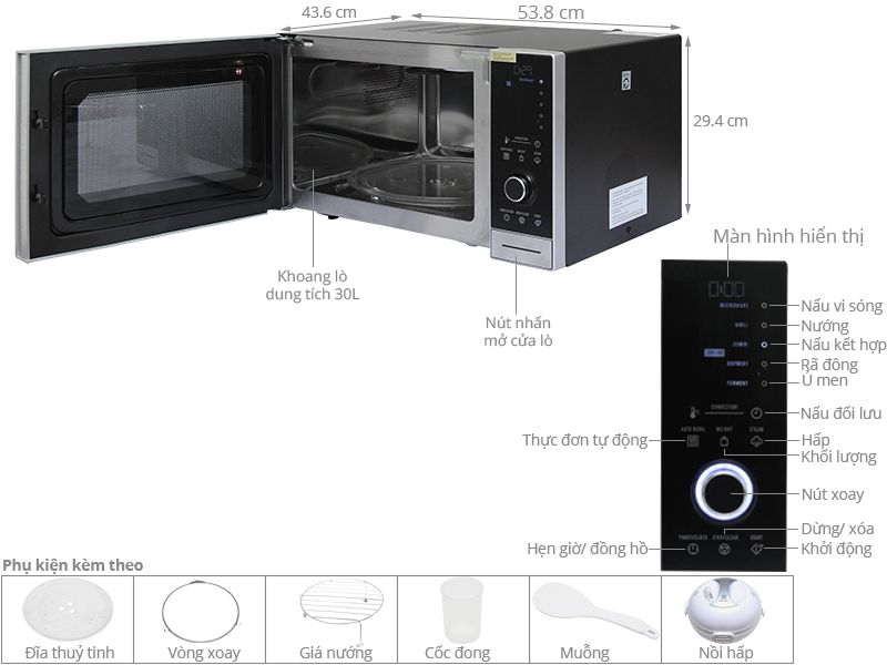 Thông số kỹ thuật Lò vi sóng Electrolux EMS3087X 30 lít