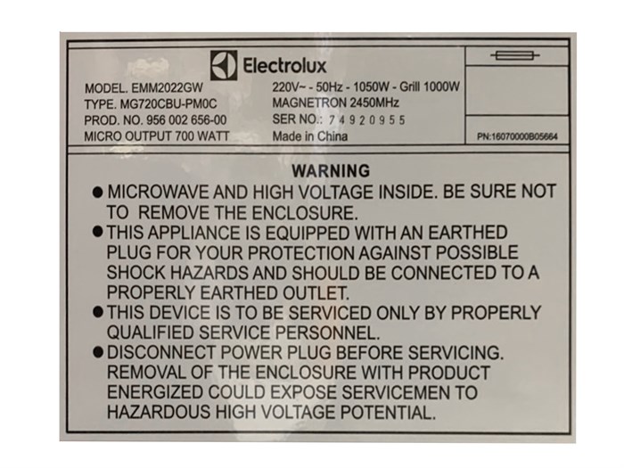 Lò vi sóng có nướng Electrolux EMM2022GW 20 lít Màu Trắng