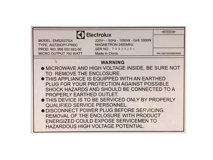 Lò vi sóng có nướng Electrolux EMS2027GX 20 lít Màu Xám