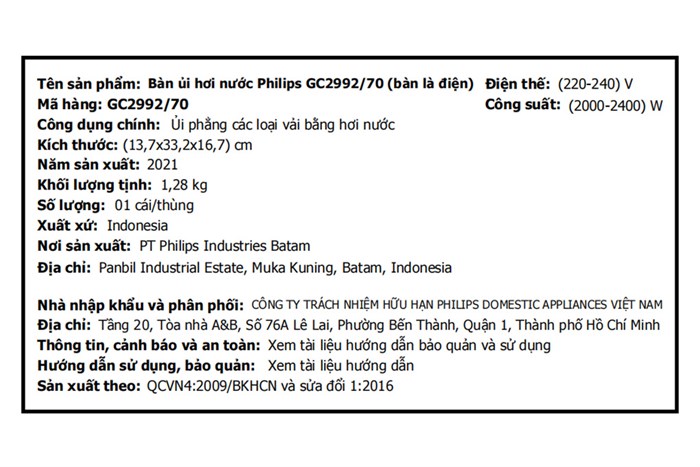 Bàn ủi hơi nước Philips GC2992 2300W Màu Xanh ngọc