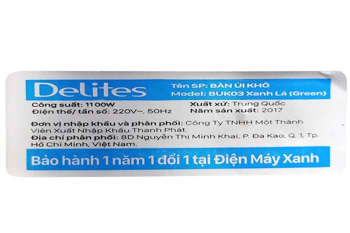 Bàn ủi khô Delites BUK03 Màu Xanh lá