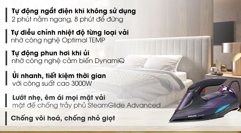 Bàn ủi hơi nước chống cháy Philips Azur Elite (GC5039)