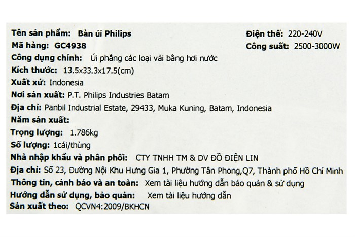 Bàn ủi hơi nước Philips GC4938 3000W Màu Xanh dương đậm