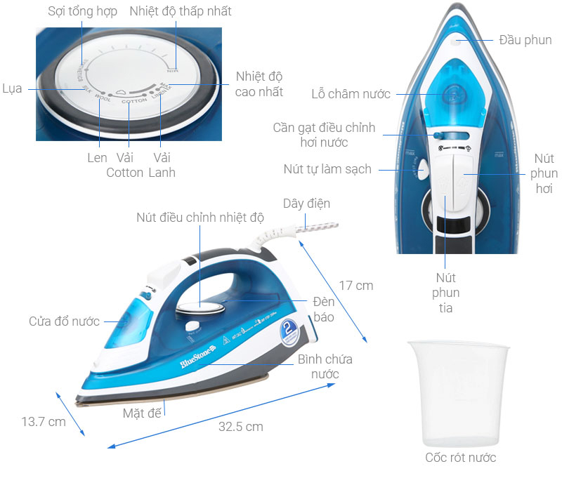 Bàn ủi hơi nước BlueStone SIB-3831 2200W