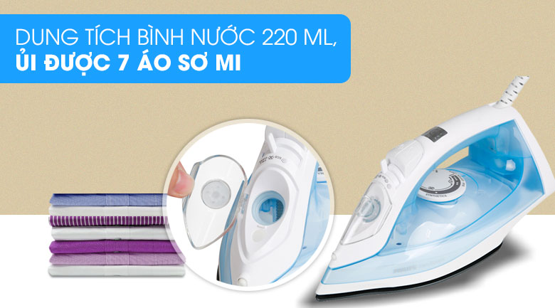 Khoang chứa nước có dung tích 220 ml - Bàn ủi hơi nước Philips GC1740