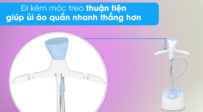 Kèm móc treo tiện dụng - Bàn ủi hơi nước đứng Philips GC482/29