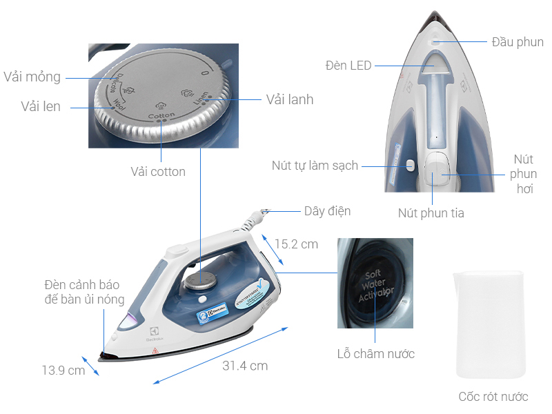 Bàn ủi hơi nước Electrolux E7SI1-60WB 2400W