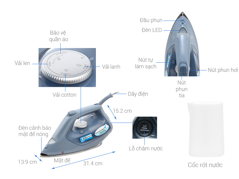 Bàn ủi hơi nước Electrolux E7SI1-80DB 2600W