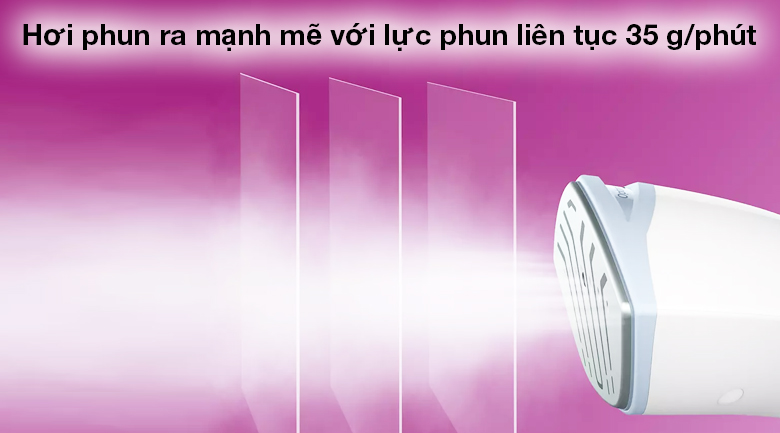 Bàn ủi hơi nước đứng Philips GC625/29 - Hơi phun ra mạnh mẽ với lực phun liên tục đạt 35 g/phút, hơi phun tăng cường đến 90g