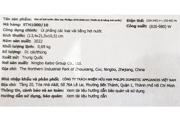 Bàn ủi hơi nước cầm tay Philips STH1000/10 980W Màu Trắng