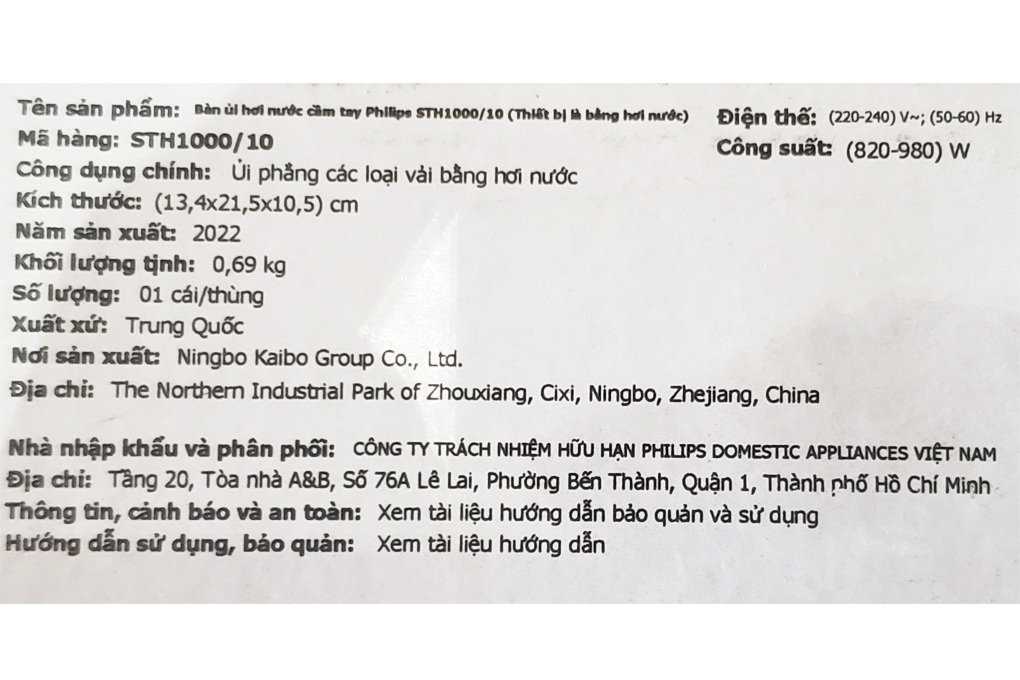 Bàn ủi hơi nước cầm tay Philips STH1000/10 980W Màu Trắng