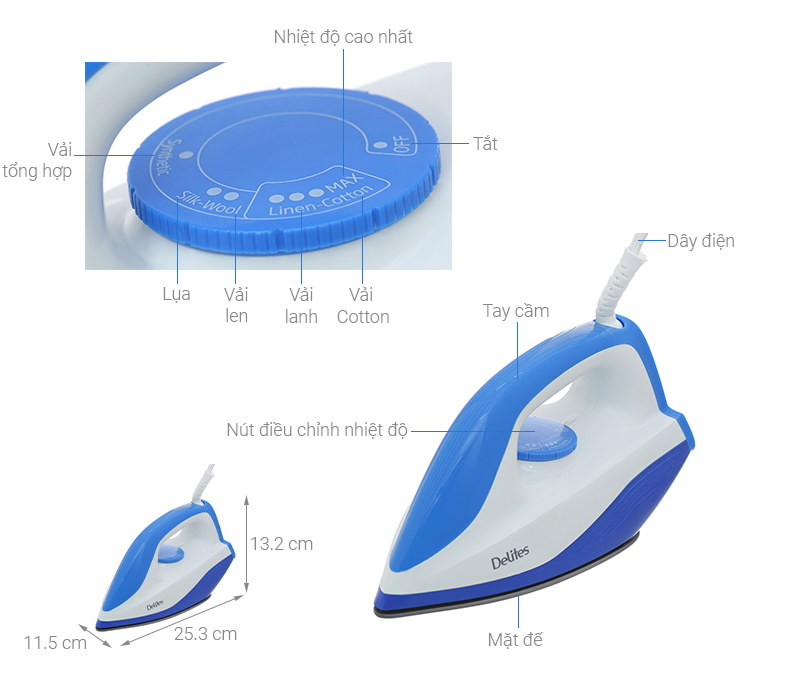 Bàn ủi khô Delites HJ-8057B 1300W