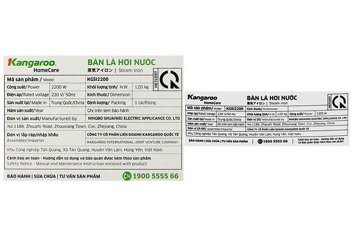 Bàn ủi hơi nước Kangaroo KGSI2200 2200W Màu Xanh Dương