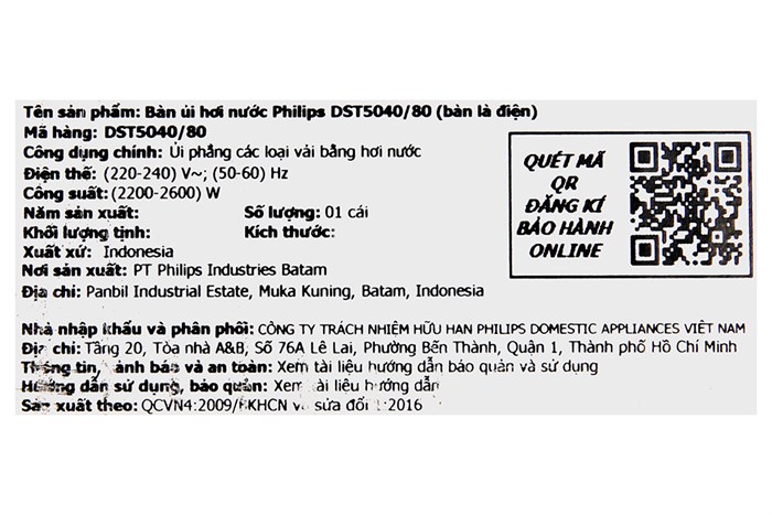 Bàn ủi hơi nước Philips DST5040/80 2600W Màu Đen