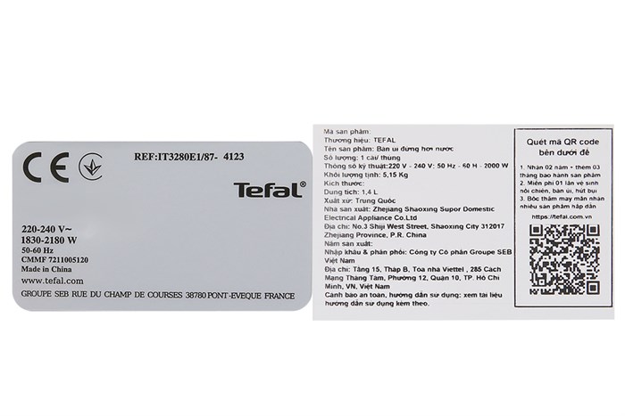 Bàn ủi hơi nước đứng Tefal IT3280E1 2000W Màu Trắng - Xám