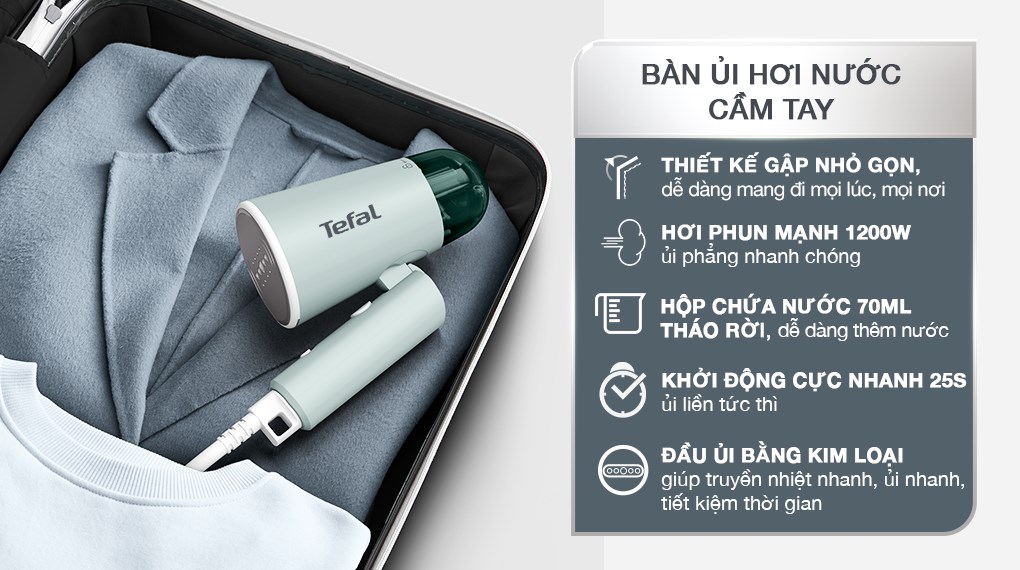 Bàn ủi hơi nước cầm tay Tefal DT1034E1 1200W