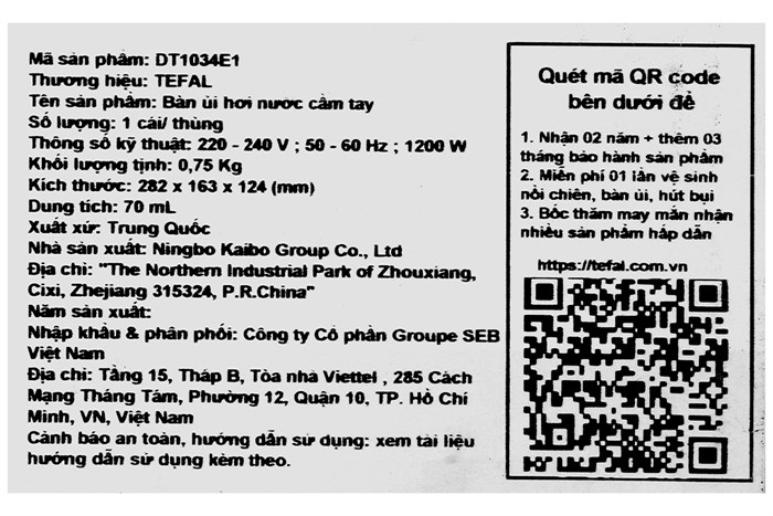 Bàn ủi hơi nước cầm tay Tefal DT1034E1 1200W Màu Xanh mint