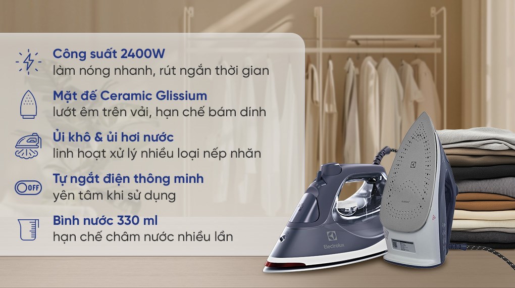 Bàn ủi hơi nước Electrolux E6SI3-61NW 2400W