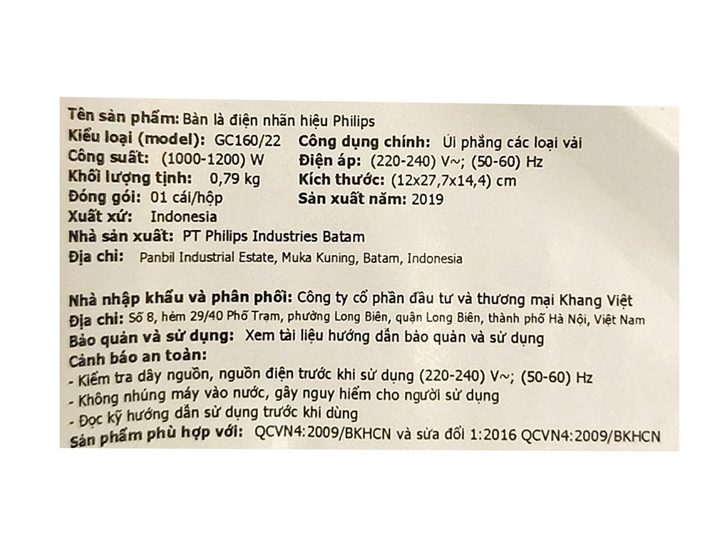 Bàn ủi khô Philips GC160 1200W Màu Trắng - Tím