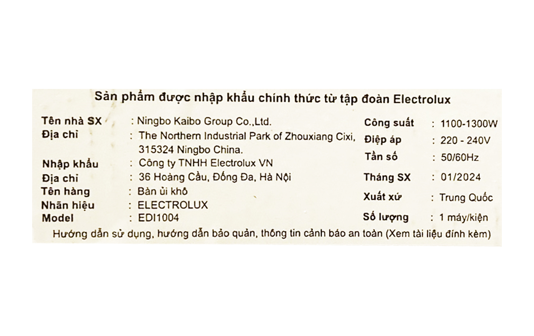 Bàn ủi khô Electrolux EDI1004 1300W Màu Đỏ